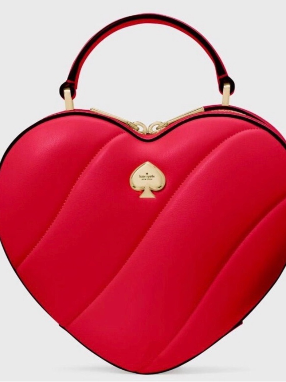 kate spade red heart-shaped mini top-handle bag with gold accents